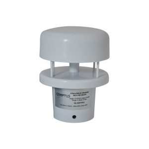 Compact white ultrasonic wind sensor shaped like a small cylinder with a wide cap.