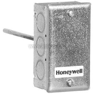 Metal junction box with cylindrical probe extending from side for duct temperature monitoring