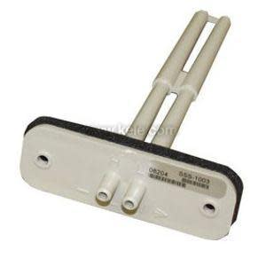 White airflow sensor with two parallel hollow tubes attached to a rectangular plate that has two barbed hose fittings.