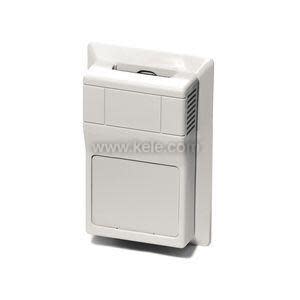 White rectangular wall-mounted sensor with small adjustable slider on top and vented sides