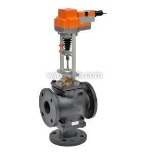 Flanged grey valve with orange actuator box and bracket