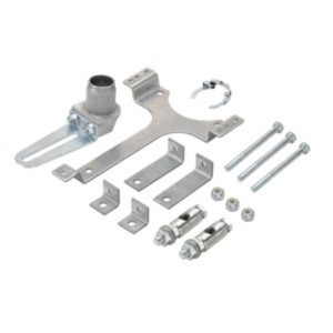 Kit of metal brackets, screws and clamp pieces used to mount actuators
