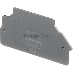 Grey plastic end cover plate with stepped shape for terminal blocks
