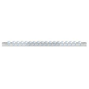 Image of a slender metallic bar with a row of evenly spaced small brackets or tabs along the top, resembling a terminal strip.