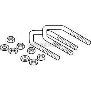 Black-and-white sketch showing a set of bent threaded rods arranged in parallel, with separate nuts and washers nearby