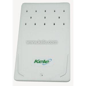 White plastic wall box with a rectangular face full of tiny round vents and a small logo.