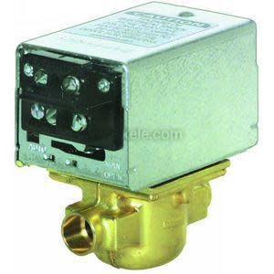 A brass valve with a rectangular silver housing on top, exposing a black electrical terminal block with screw connections.