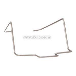 Simple metallic wire bracket with bends forming a U‑shape and angled ends, used as a mounting clip.