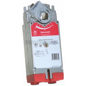 Rectangular grey actuator with black wire harness and label on side.