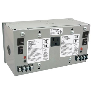 Power hub with twin transformers, outlets and switch modules