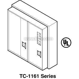 Simple drawing of a box-shaped panel cabinet with two front doors and a UL mark.