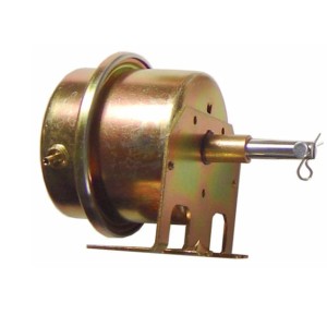 Round gold-colored diaphragm actuator with a flat mounting foot and a small rod protruding from the front.