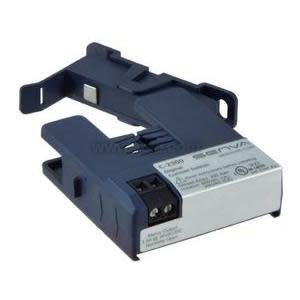 U‑shaped dark blue current sensor with hinged clamp and small silver terminal housing on one side.