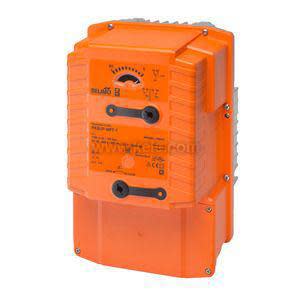 Large orange rectangular actuator with a protruding shaft and a manual override button
