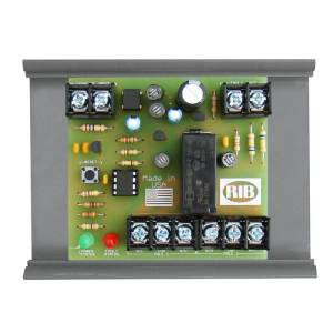 Green circuit board with multiple relays, LED indicators and terminal blocks