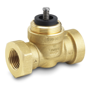 Brass valve with spring stem and two ports.