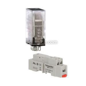 Clear cube relay with white label and black base socket with screw terminals