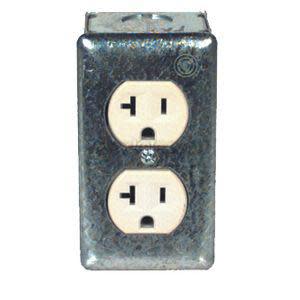 Metal junction box with twin power receptacles and protective cover