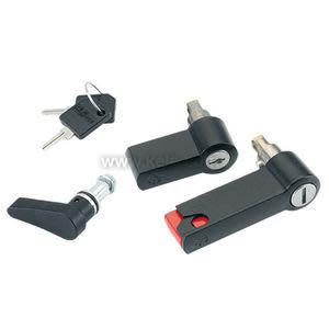 Set of small metal components including a handle, latch and screws