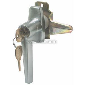 Shiny metal handle with a built-in lock, accompanied by a pair of small keys.