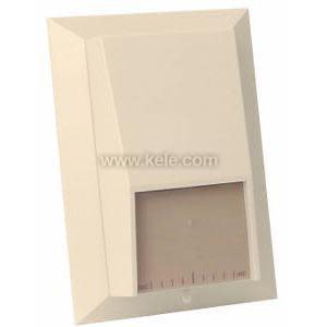 Stainless rectangular plate with a perforated face and a cable exiting from the side