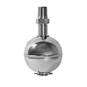 Plastic spherical float attached to a metal arm and a threaded connector with wire leads