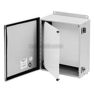 Grey box shown open with two layers of doors: an outer door with gasket and a smaller inner door hinged inside.