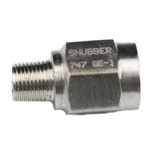 Stainless snubber fitting with threaded end.
