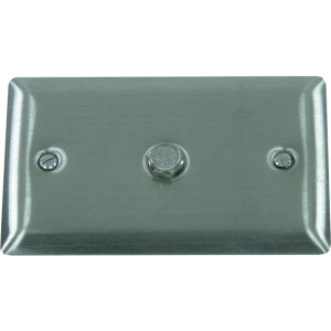 Brushed stainless wall plate with central circular post and two screws