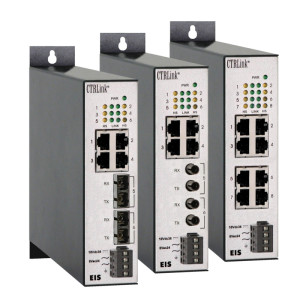 Metal industrial switch with multiple network ports and LEDs