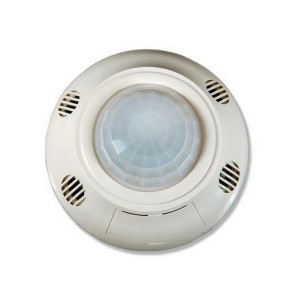 White circular wall sensor with dome lens and tiny central vent