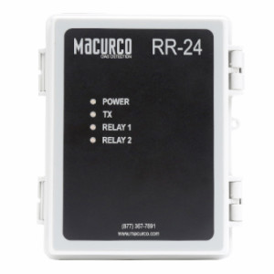 White rectangular enclosure with a black face labeled RR-24 and indicator lights for power and relays
