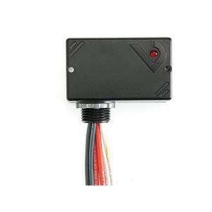 Black control module with red LED and multicolored wires exiting the bottom.