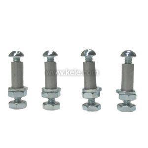 Four metal standoffs of varying length, hexagonal bodies with threaded ends