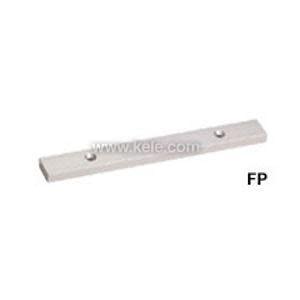 Narrow rectangular metal plate with two countersunk screw holes
