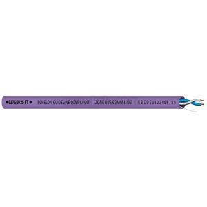 Purple communication cable labeled Echelon guideline compliant with two colored wires sticking out.