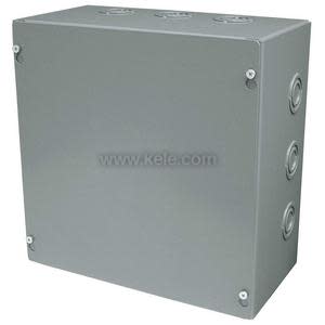 Large grey metal enclosure with hinged door.