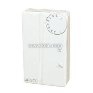 White wall thermostat with circular analog temperature dial, blue indicator and On/Cancel push buttons