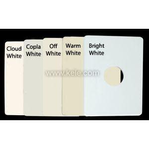 Set of five white color sample plates with labels.