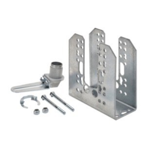 Galvanized metal bracket with perforated sides plus lever arm, bolts and nuts.