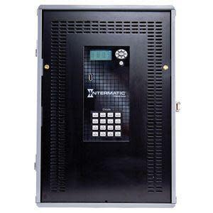 Black vented electrical cabinet with an integrated control pad, screen and circular buttons.