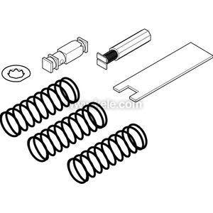 Line drawing depicting three coiled springs, a flat plate, a cylindrical rod and small mounting hardware
