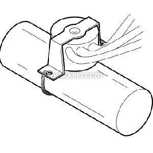 A line drawing depicting a circular pipe with a small bracketed device attached, showing lines emanating from the device indicating flow or sensing.