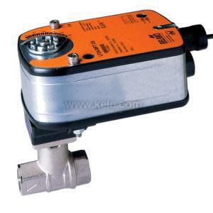 Brass ball valve with orange actuator and black housing.