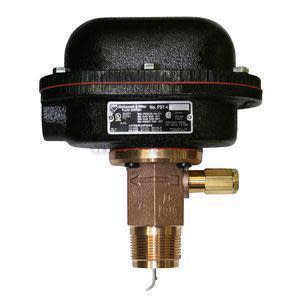 Black rectangular housing mounted on a bronze tee fitting with adjustable flow paddle inside