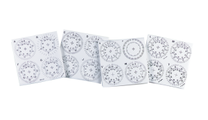 White sheets printed with several circular gauge scales.