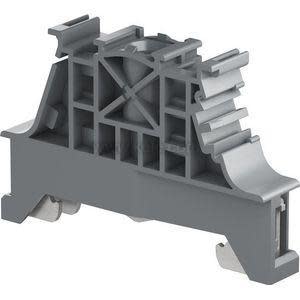 Grey plastic end stop clamp for DIN rail with screw on top
