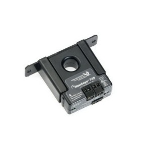 Black split-core current sensor with screw terminals.