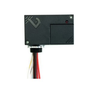 Plain black rectangular module with a tiny red light on the front and multiple coloured wires emerging from a fitting on the bottom.