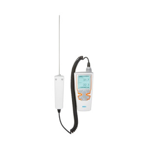 Handheld meter with screen and probe for humidity measurement